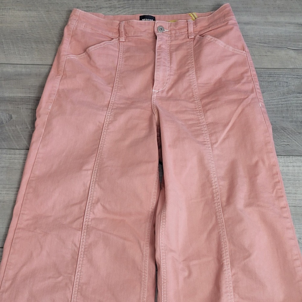 🌸Anthropologie Maeve Jeans Women 31 Peach Delaney Wide Leg High Rise Clean-Seam - Picture 4 of 16